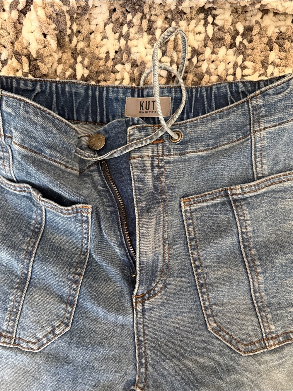 Kut from the Kloth Light Blue Wide-Leg Utility Jeans barrel style - Picture 3 of 6